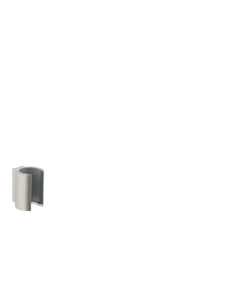 Edelstahlhalter in schlichter Form, geeignet zur Befestigung eines Duschkopfes. Entwurf von AXOR, minimalistisch und funktional, in einem hellen Raum präsentiert.